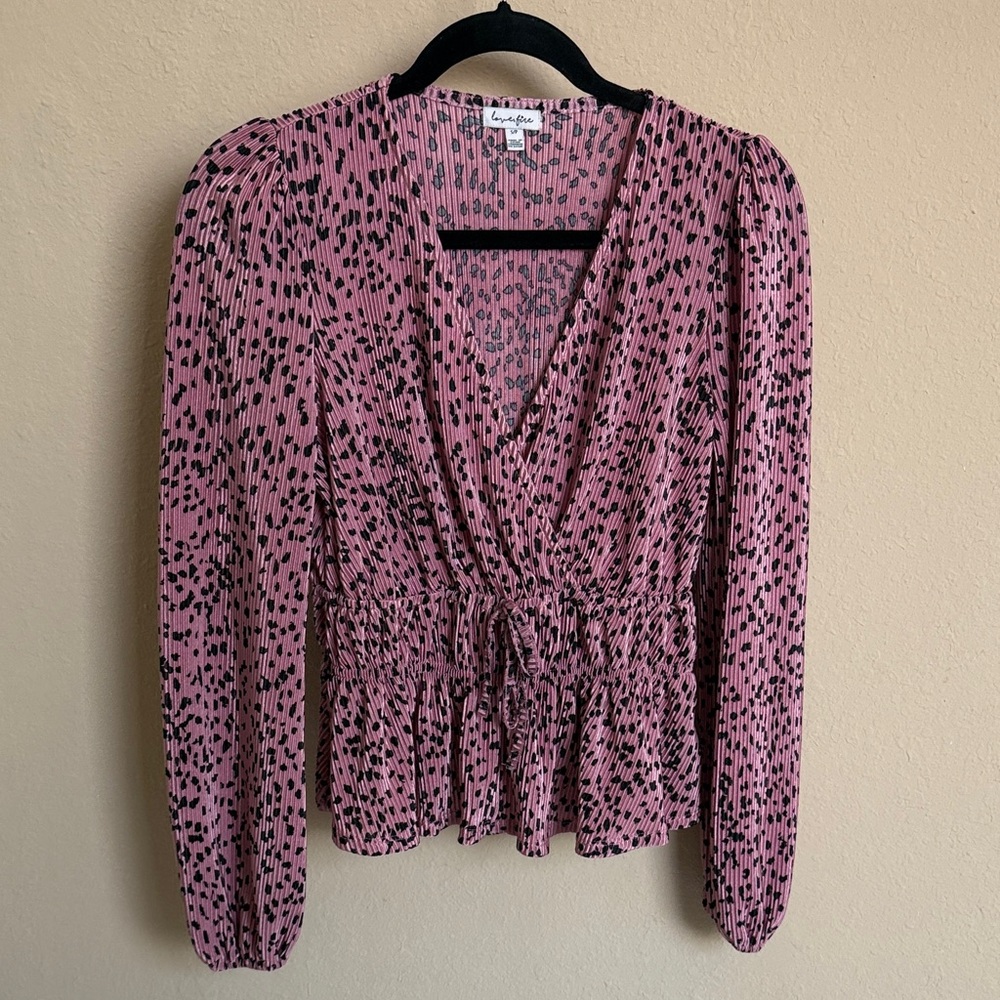 BNWOT love fire Pink and Black Dotted Blouse sz S